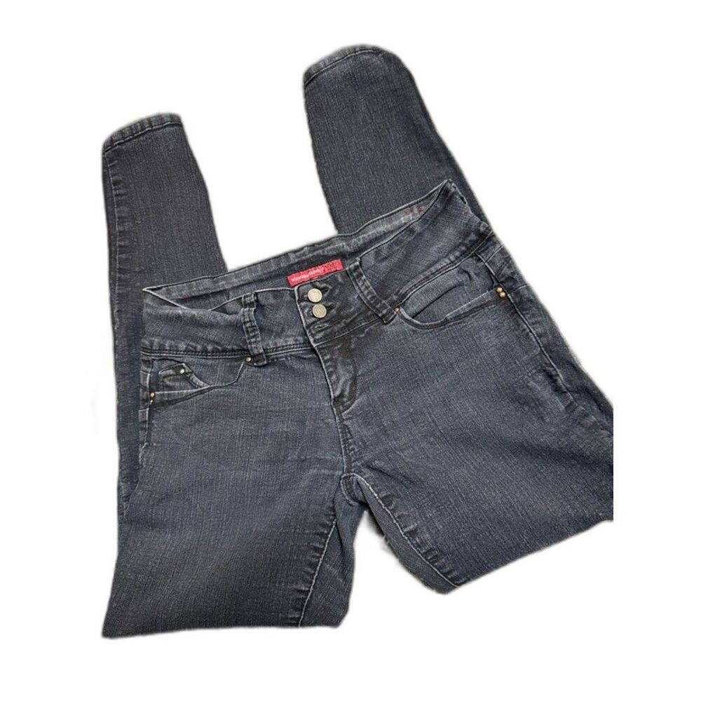 High-Rise Black Skinny Jeans with Double-Button Waist